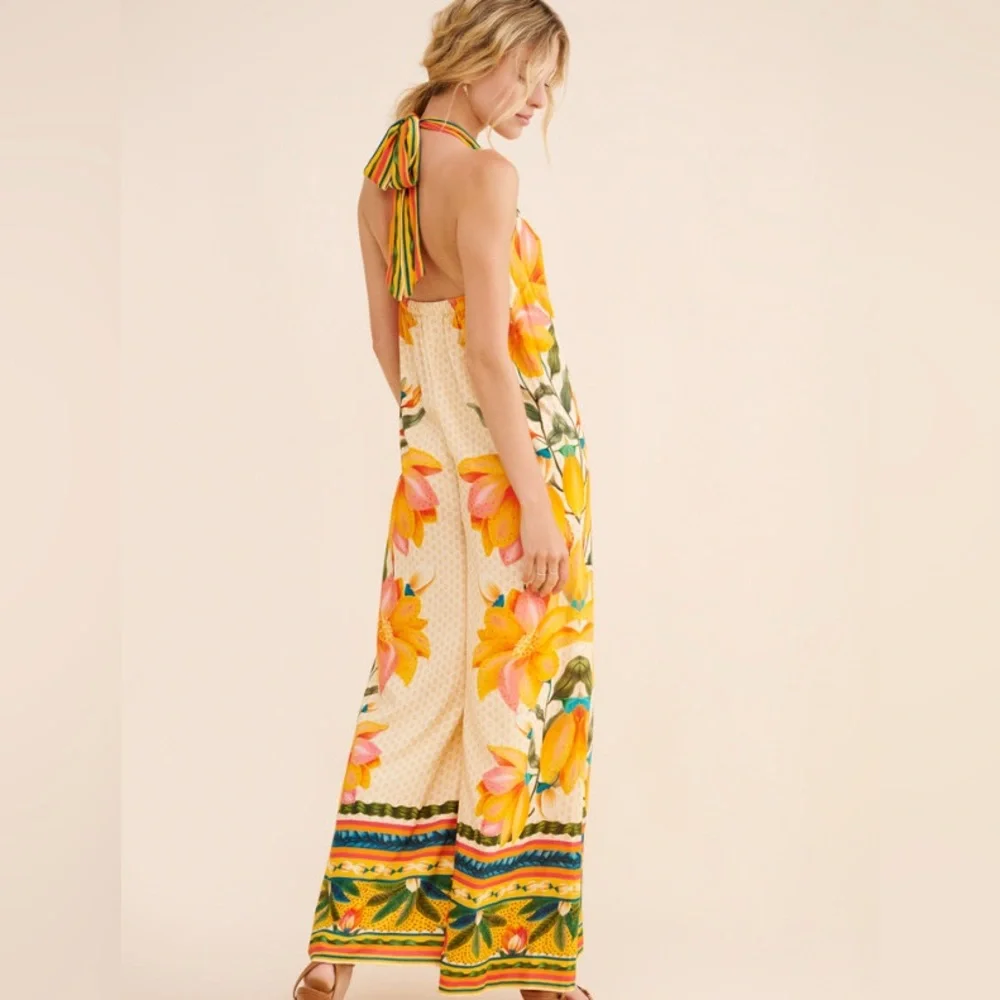 FARM Rio for Anthropologie High Neck Wide Leg Jumpsuit Size Medium - Picture 2 of 11